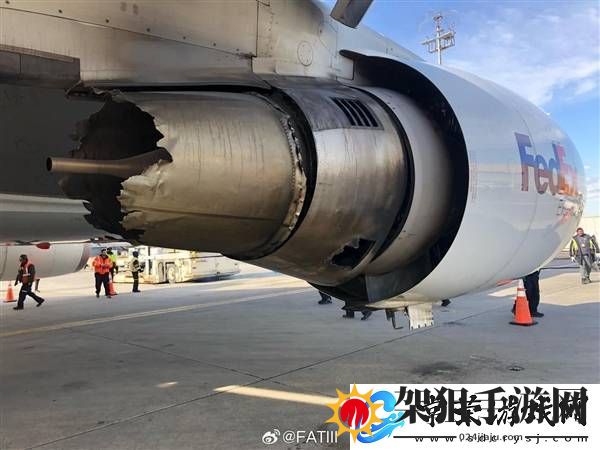 美国波音767飞机撞鸟后空中喷火